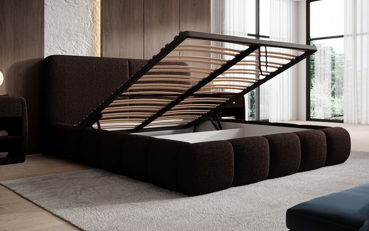 Designer Upholstered Bed Lolita in Bouclé with Storage