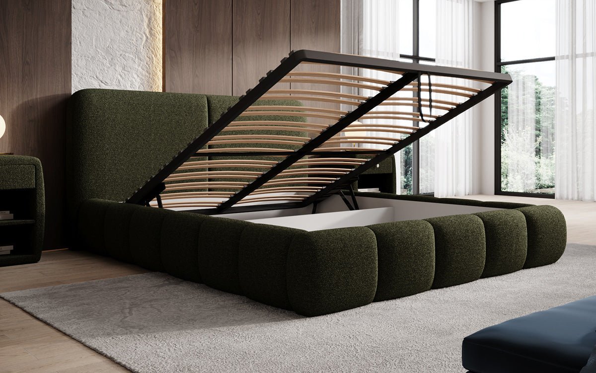Designer Upholstered Bed Lolita in Bouclé with Storage