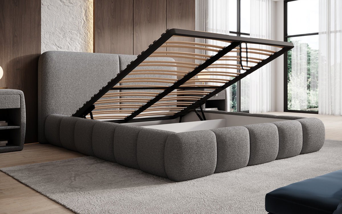 Designer Upholstered Bed Lolita in Bouclé with Storage