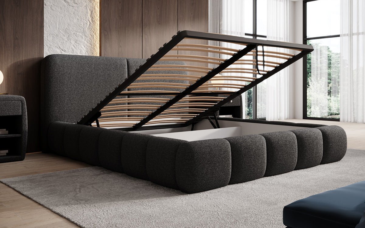 Designer Upholstered Bed Lolita in Bouclé with Storage