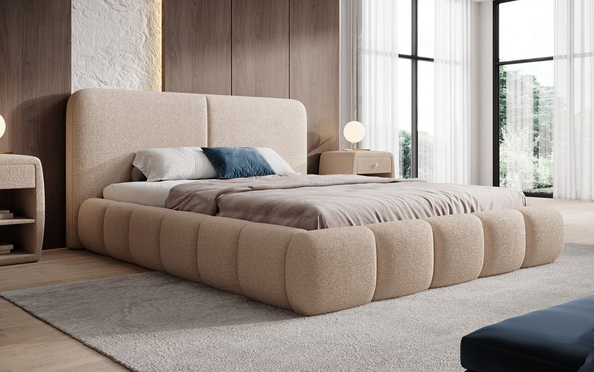 Designer Upholstered Bed Lolita in Bouclé with Storage