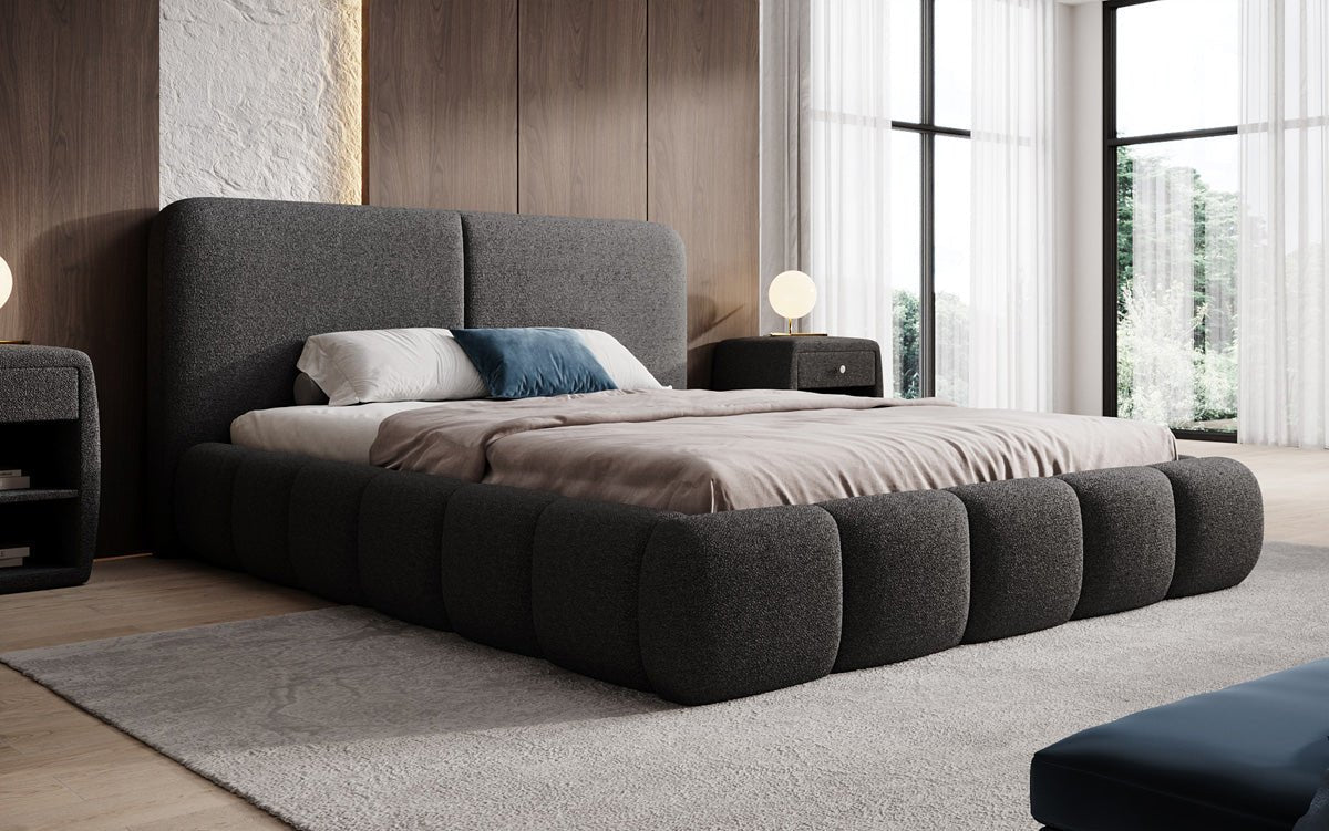 Designer Upholstered Bed Lolita in Bouclé with Storage