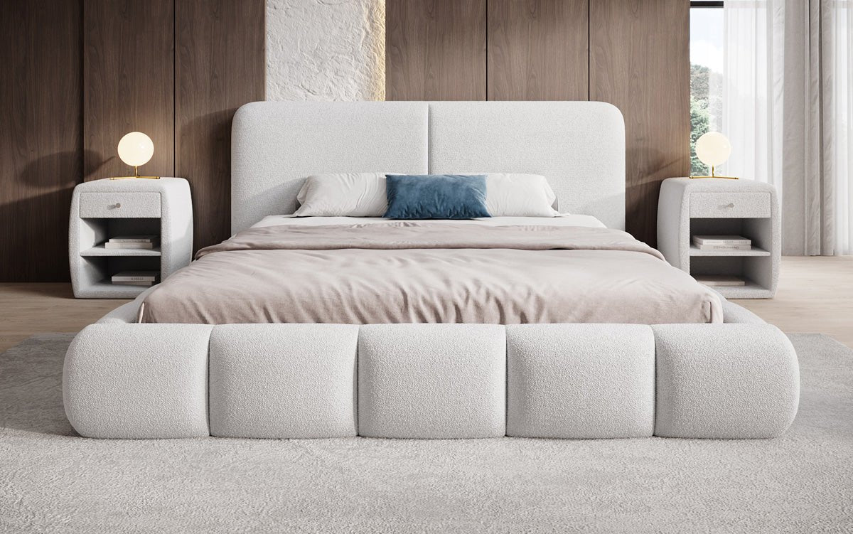 Designer Upholstered Bed Lolita in Bouclé with Storage