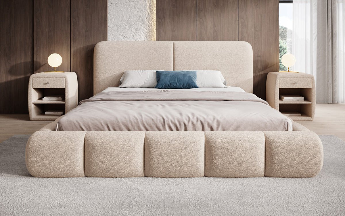 Designer Upholstered Bed Lolita in Bouclé with Storage