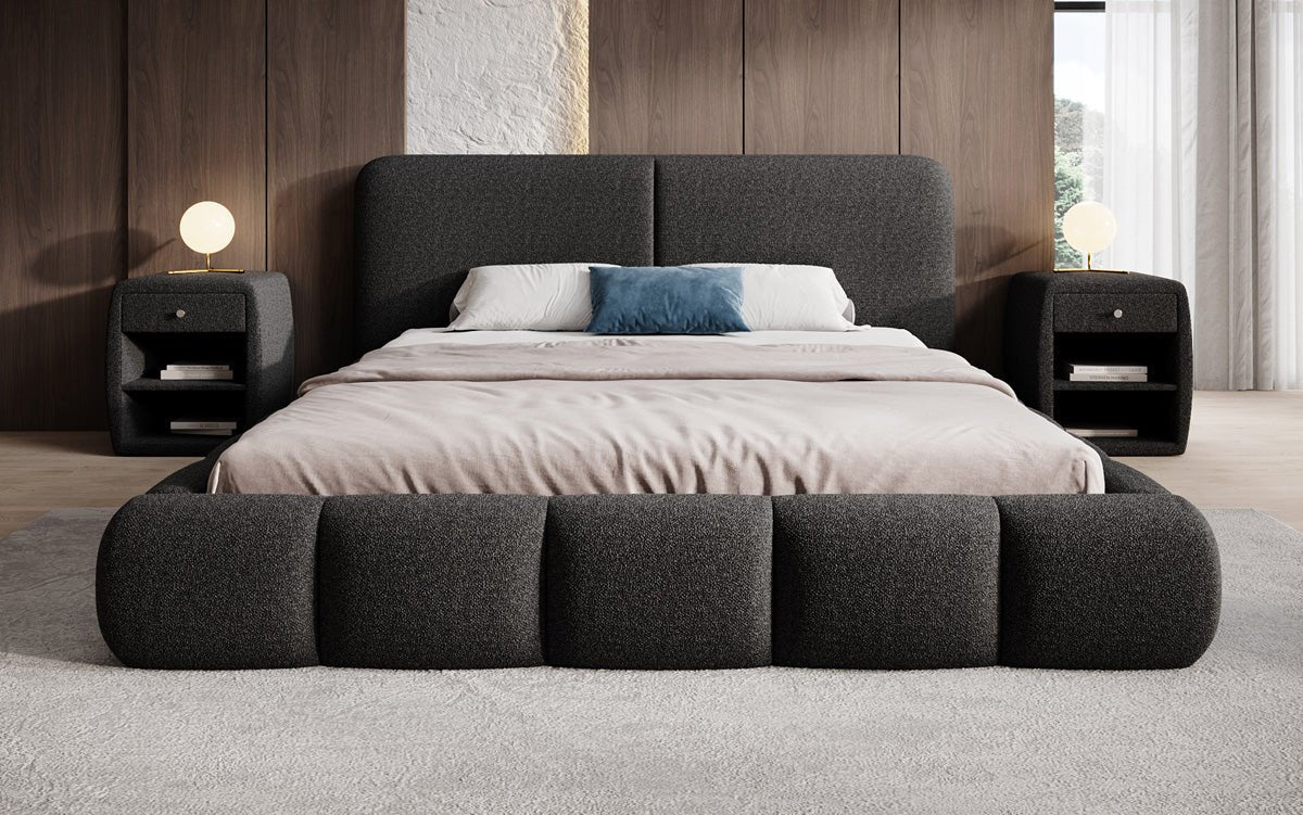 Designer Upholstered Bed Lolita in Bouclé with Storage