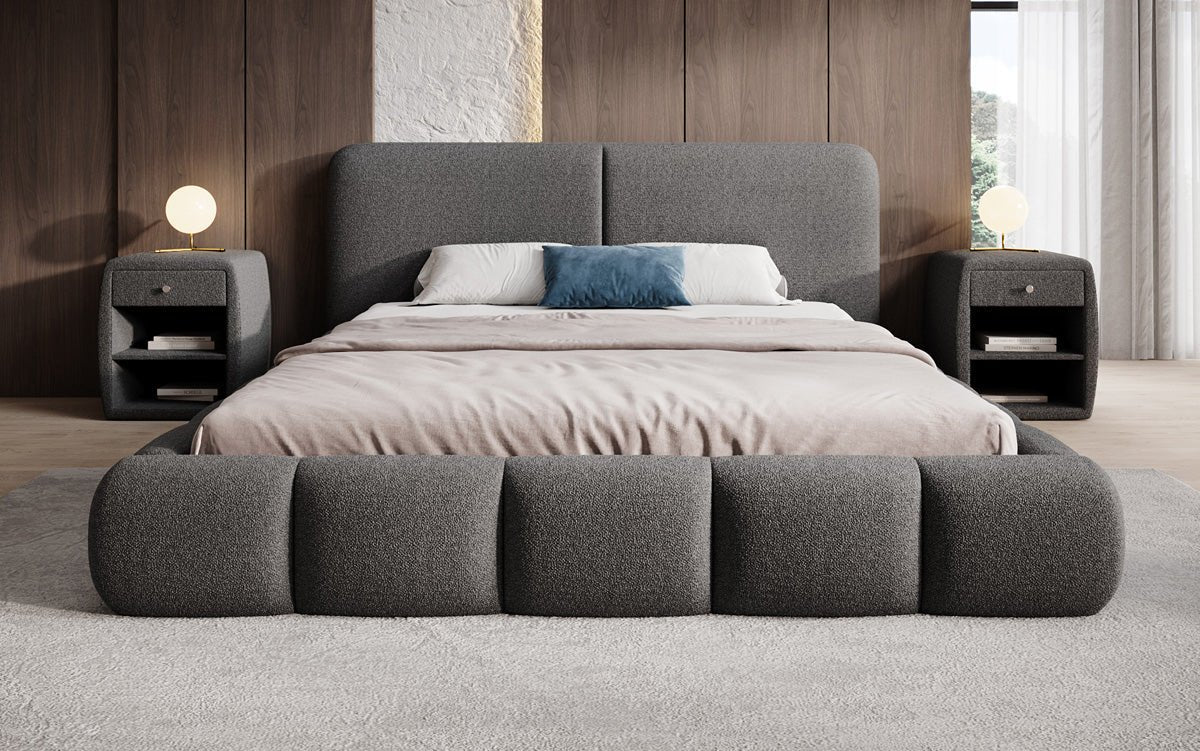 Designer Upholstered Bed Lolita in Bouclé with Storage
