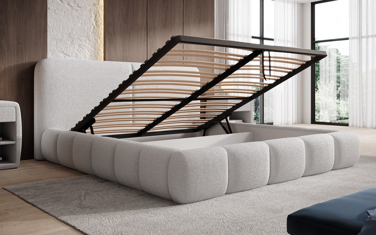 Designer Upholstered Bed Lolita in Bouclé with Storage
