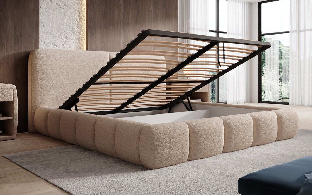 Designer Upholstered Bed Lolita in Bouclé with Storage