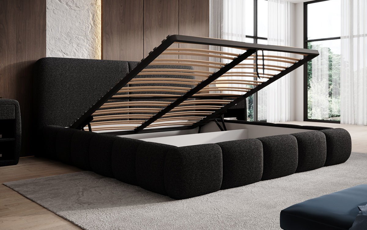 Designer Upholstered Bed Lolita in Bouclé with Storage