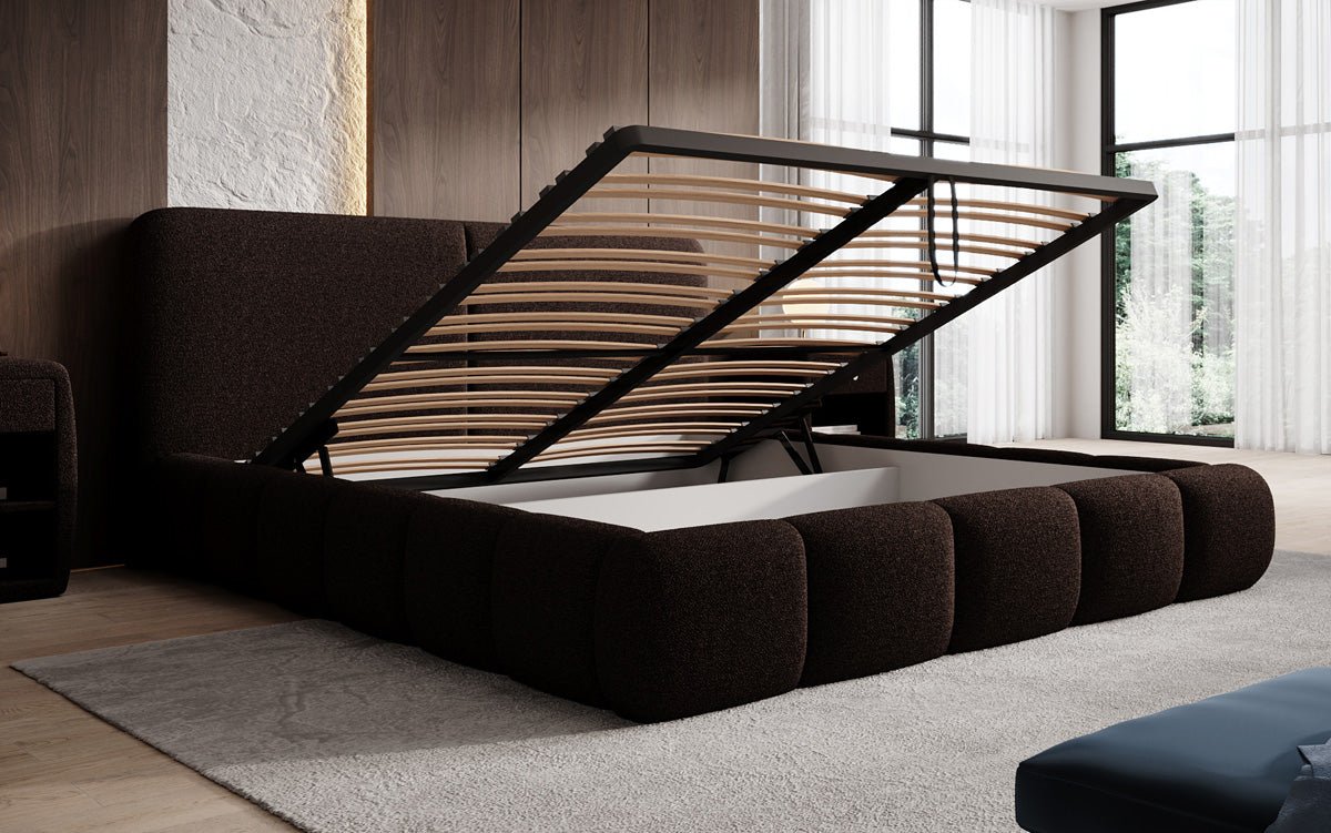 Designer Upholstered Bed Lolita in Bouclé with Storage