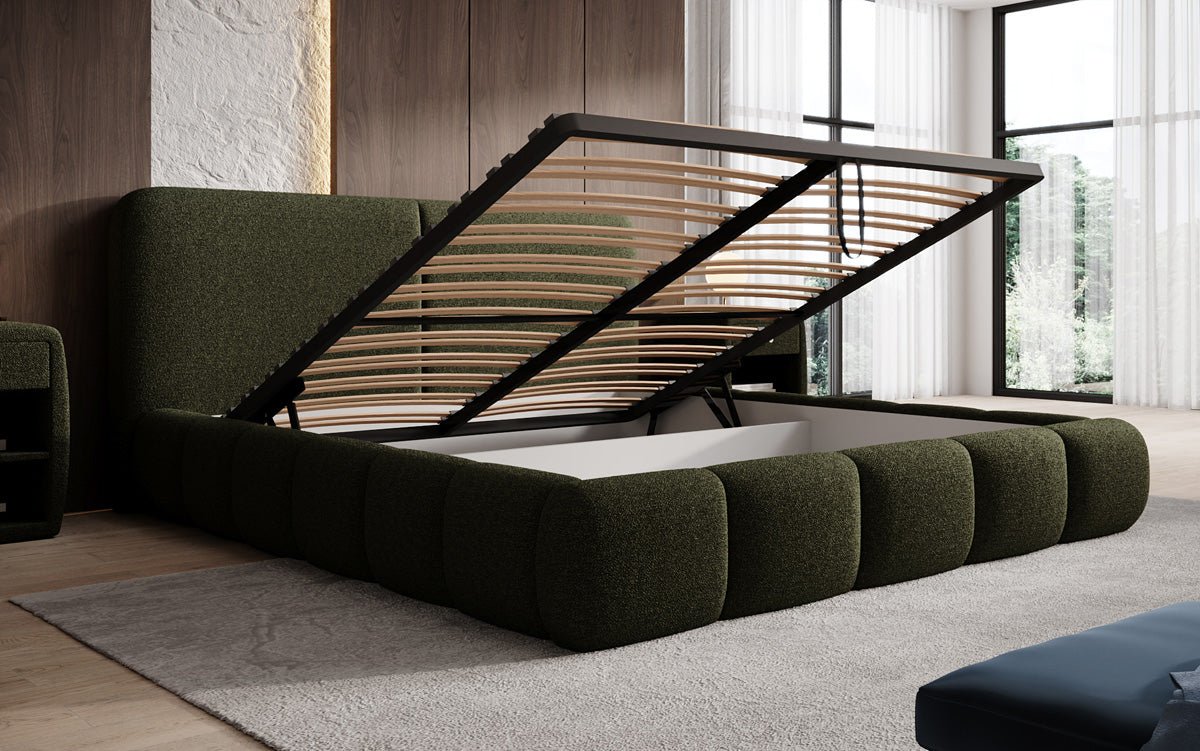 Designer Upholstered Bed Lolita in Bouclé with Storage