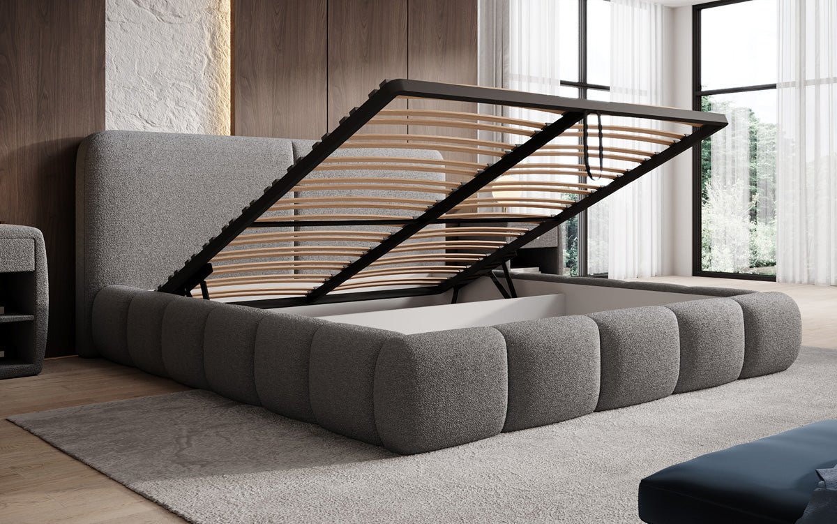 Designer Upholstered Bed Lolita in Bouclé with Storage