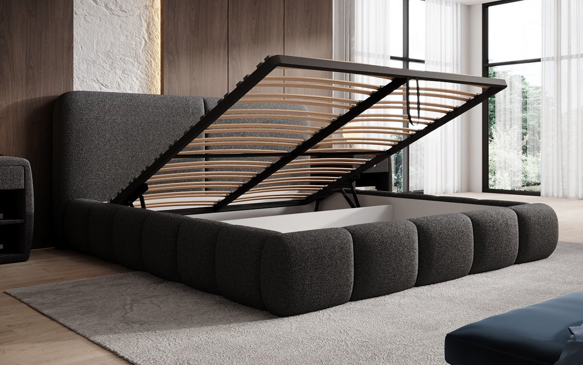 Designer Upholstered Bed Lolita in Bouclé with Storage