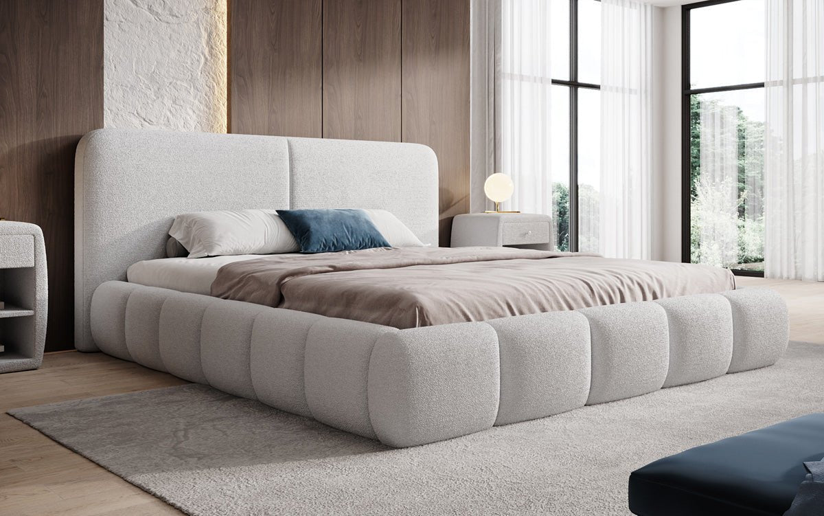 Designer Upholstered Bed Lolita in Bouclé with Storage