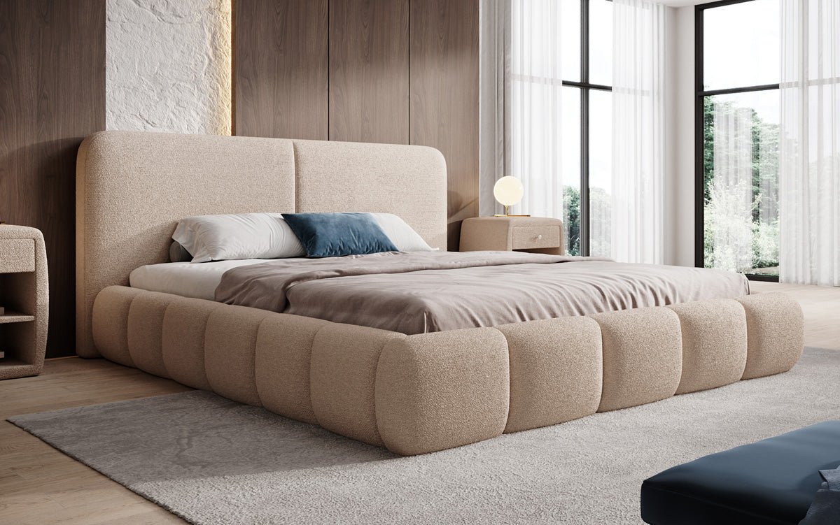 Designer Upholstered Bed Lolita in Bouclé with Storage