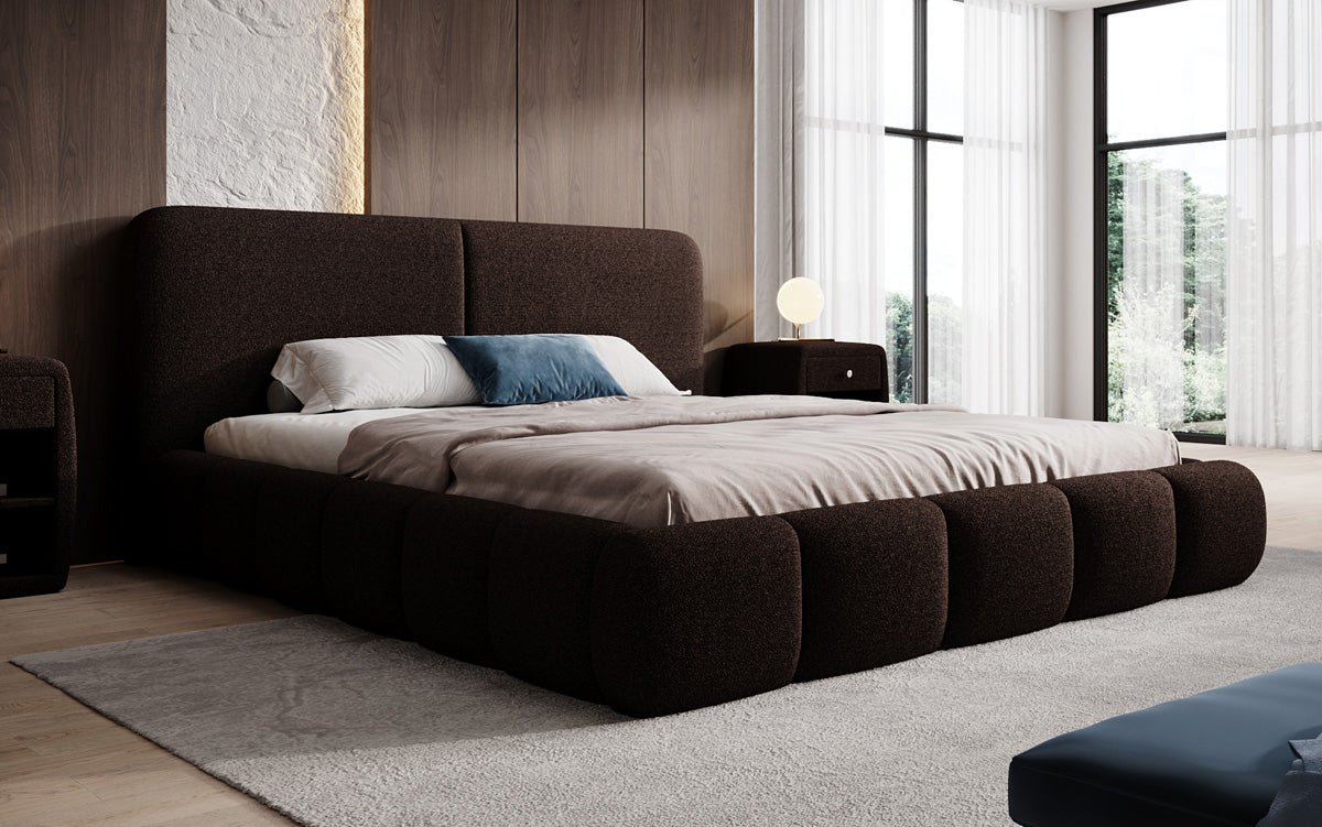 Designer Upholstered Bed Lolita in Bouclé with Storage