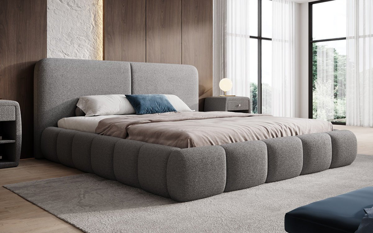 Designer Upholstered Bed Lolita in Bouclé with Storage