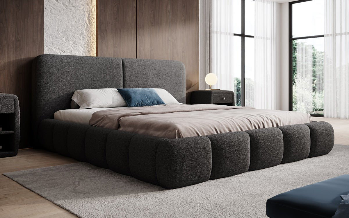 Designer Upholstered Bed Lolita in Bouclé with Storage