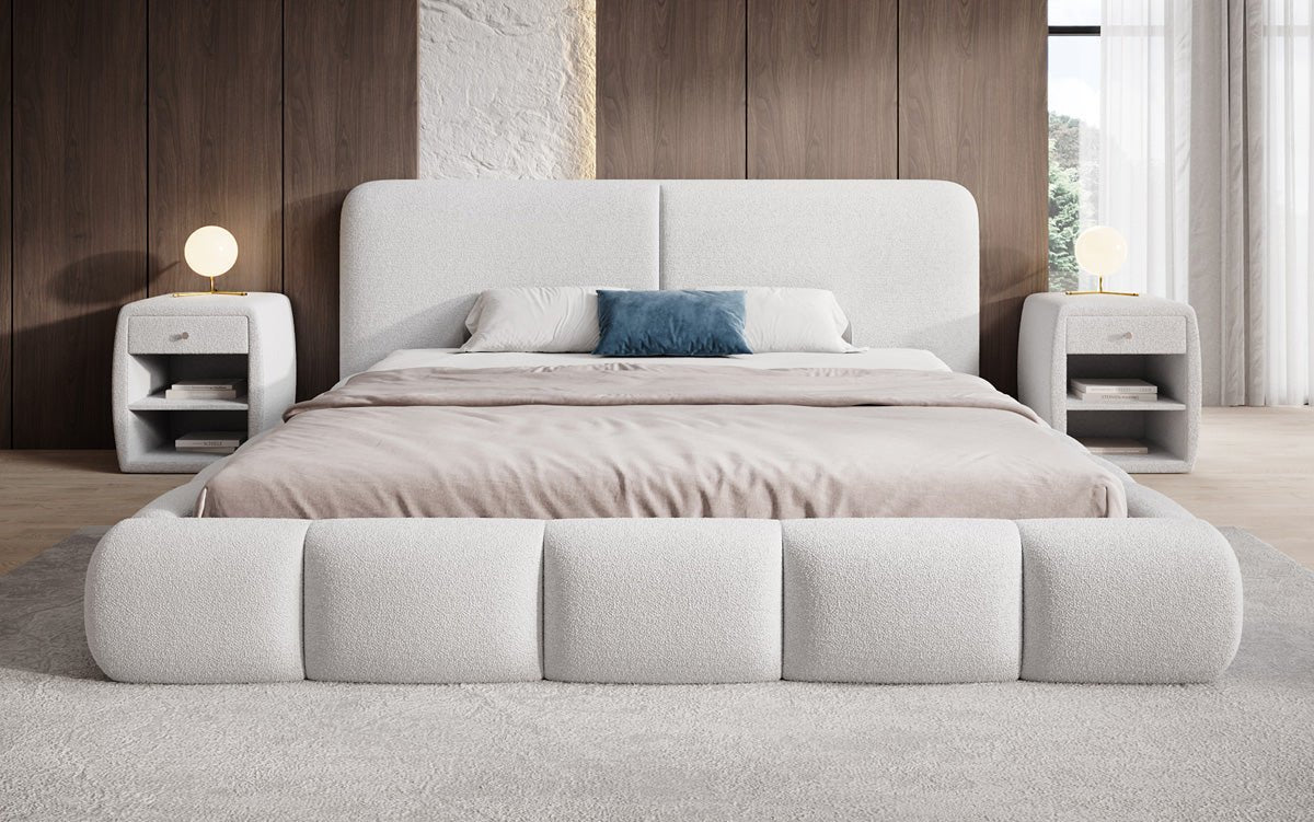 Designer Upholstered Bed Lolita in Bouclé with Storage