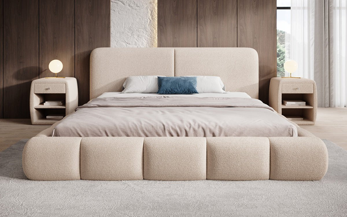Designer Upholstered Bed Lolita in Bouclé with Storage