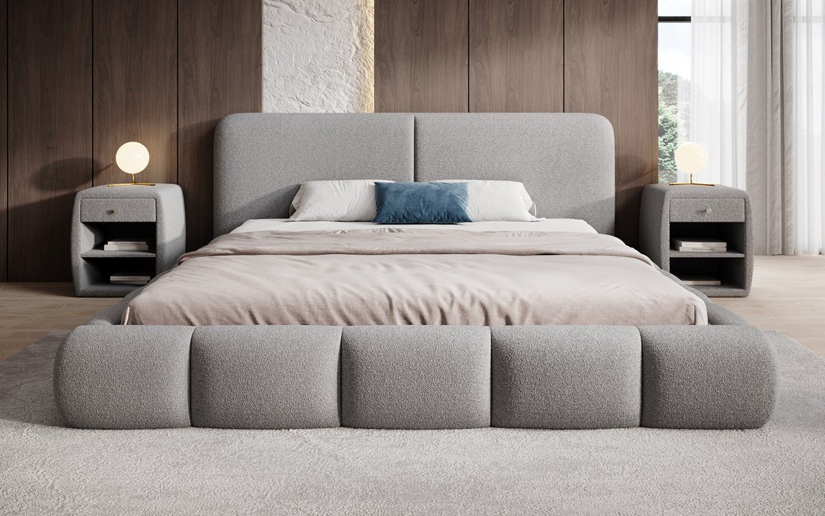 Designer Upholstered Bed Lolita in Bouclé with Storage