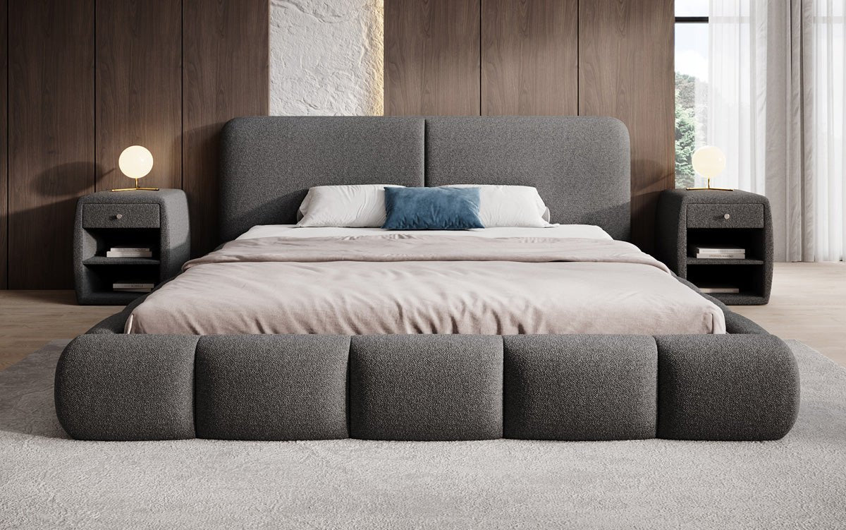 Designer Upholstered Bed Lolita in Bouclé with Storage