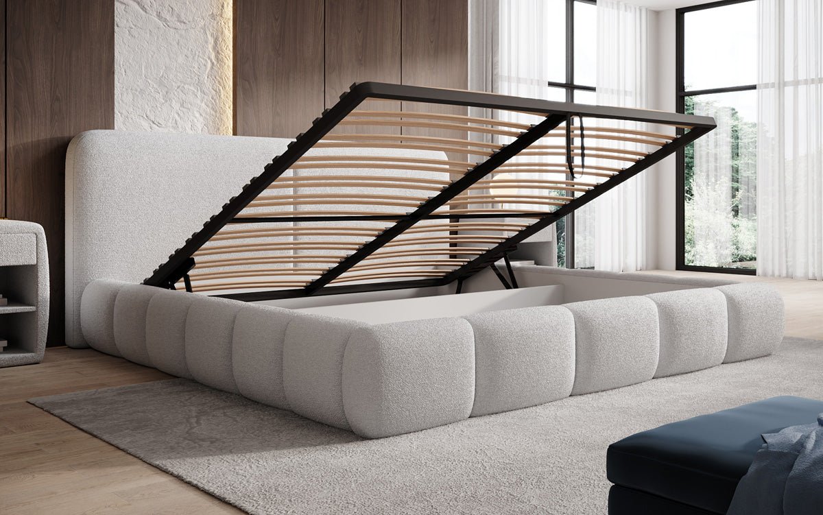 Designer Upholstered Bed Lolita in Bouclé with Storage