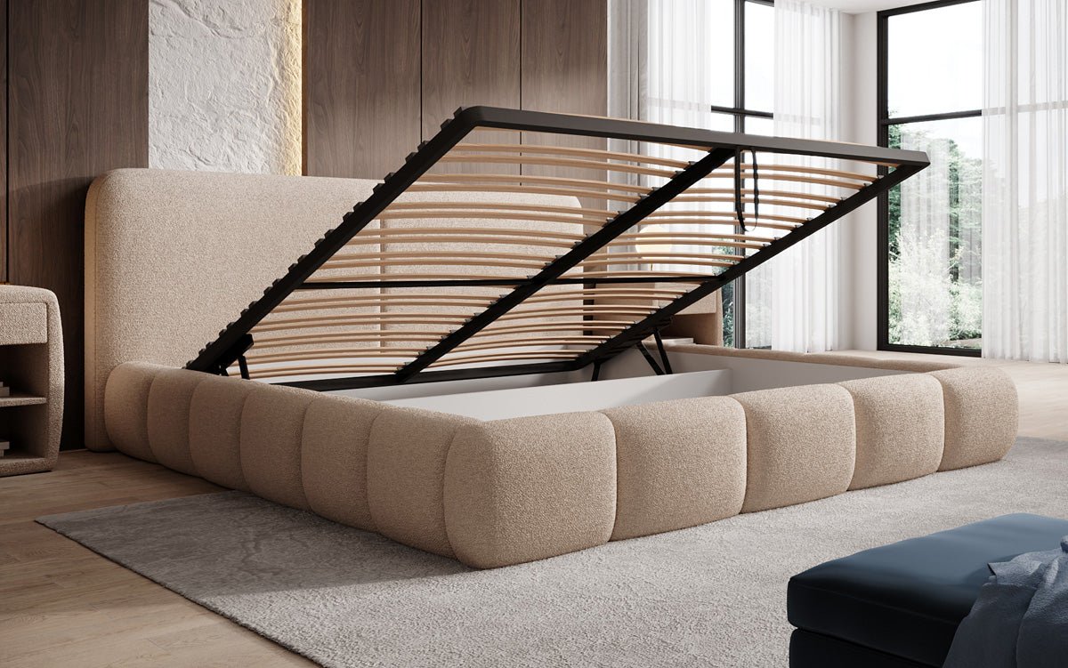 Designer Upholstered Bed Lolita in Bouclé with Storage