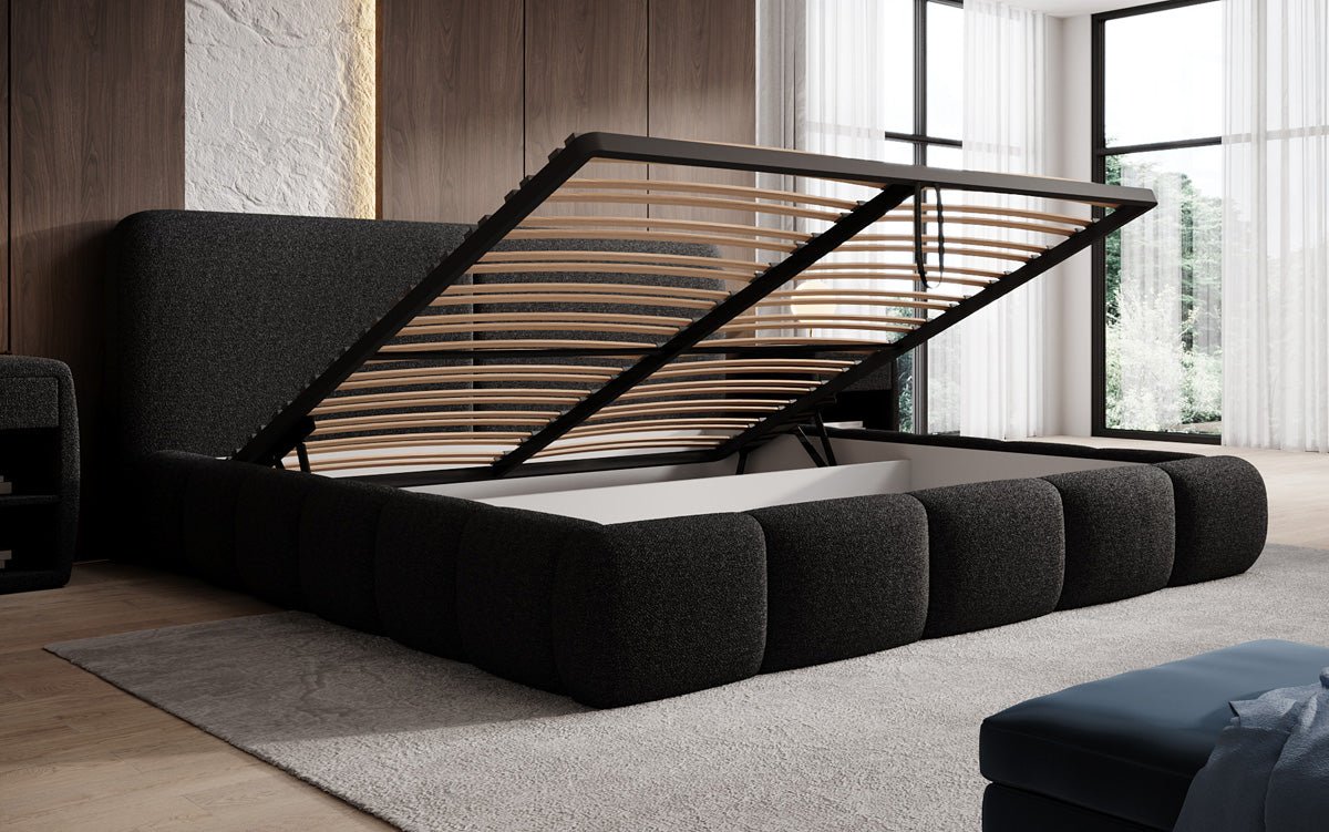 Designer Upholstered Bed Lolita in Bouclé with Storage