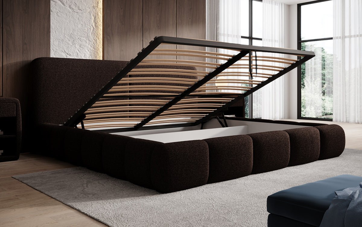 Designer Upholstered Bed Lolita in Bouclé with Storage