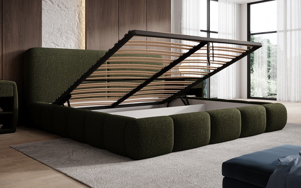 Designer Upholstered Bed Lolita in Bouclé with Storage