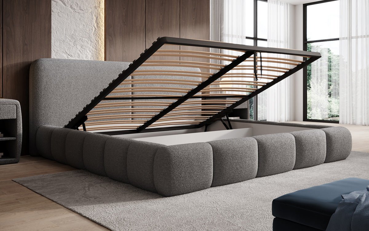 Designer Upholstered Bed Lolita in Bouclé with Storage