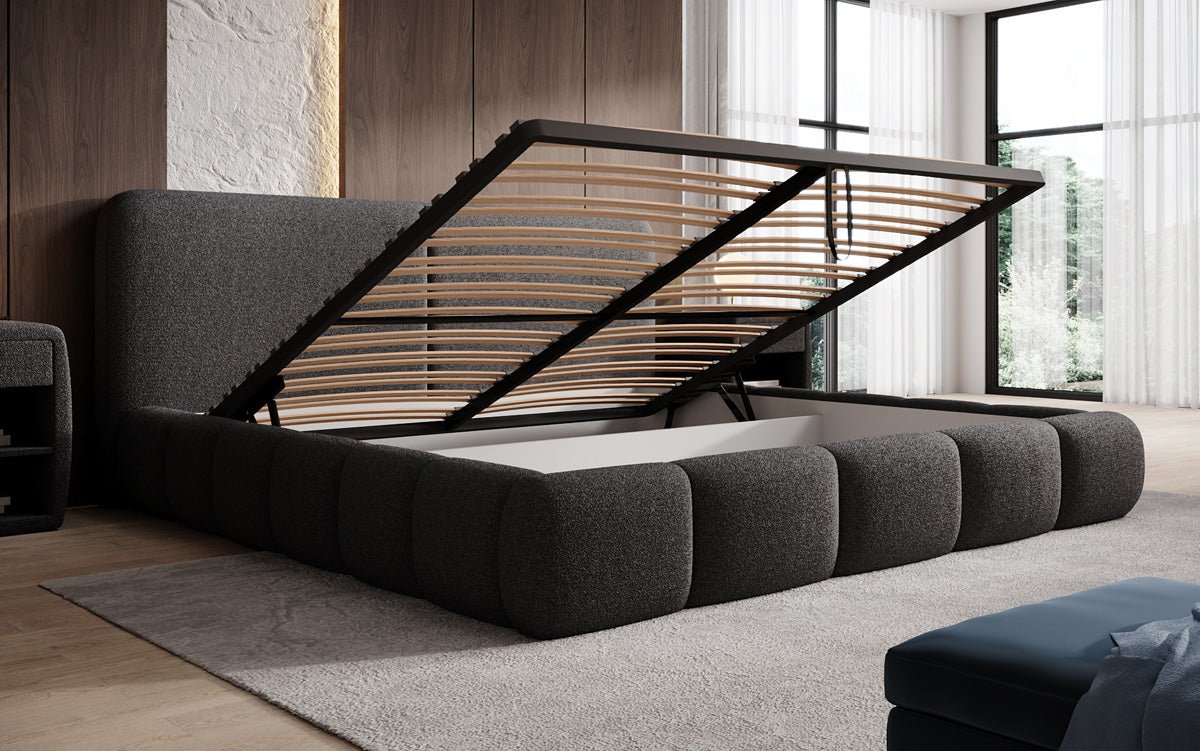 Designer Upholstered Bed Lolita in Bouclé with Storage