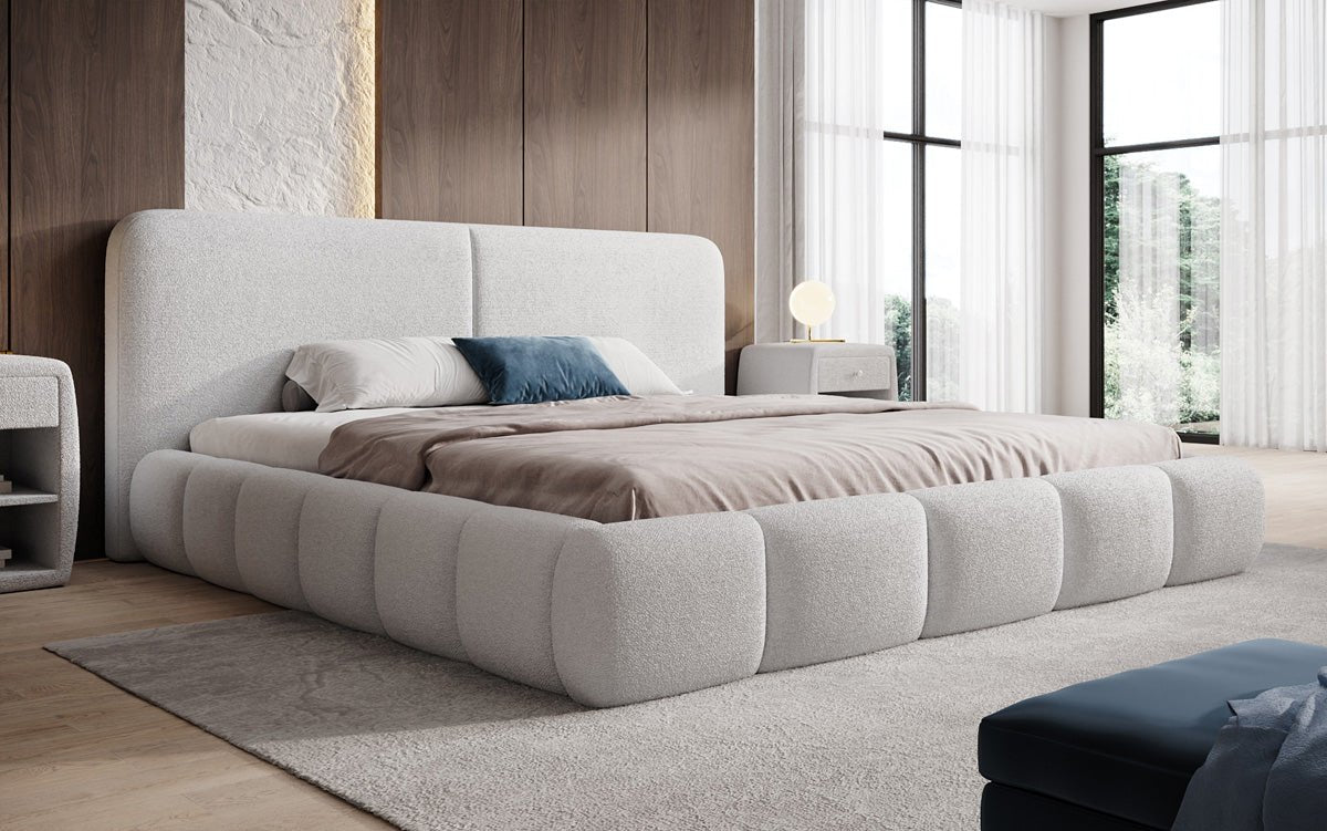 Designer Upholstered Bed Lolita in Bouclé with Storage