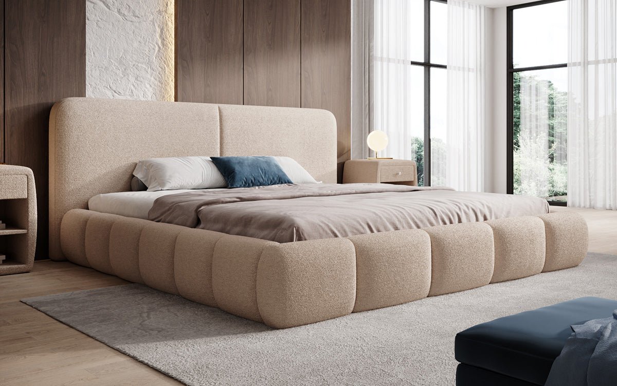 Designer Upholstered Bed Lolita in Bouclé with Storage