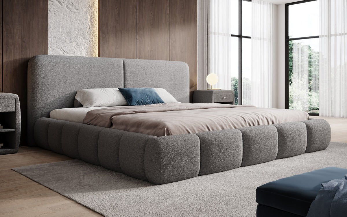 Designer Upholstered Bed Lolita in Bouclé with Storage