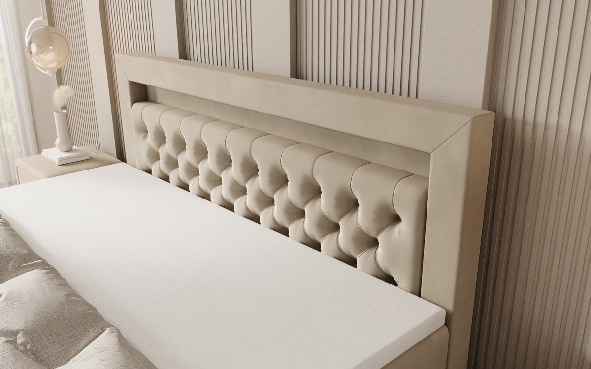 Menzogna Box-Spring Bed with Floating Look and LED in Velvet