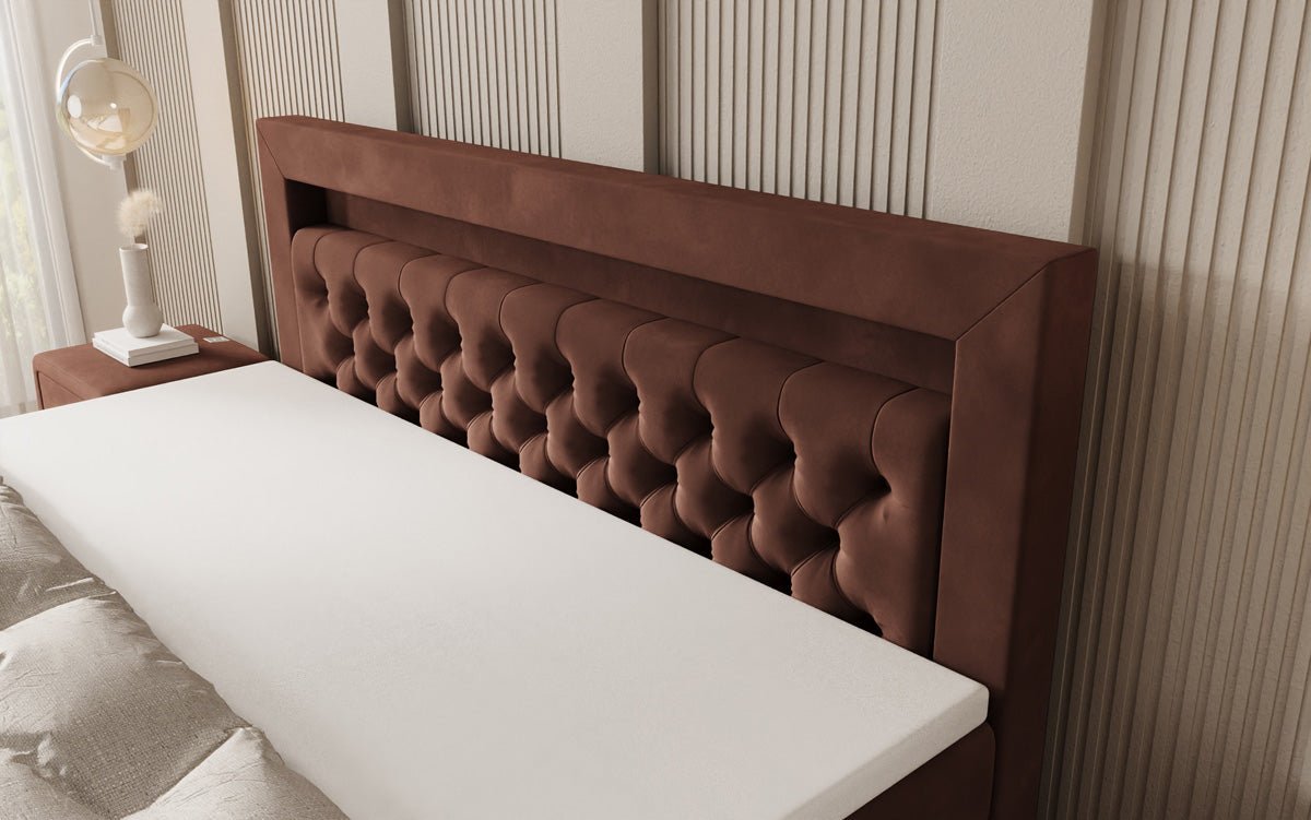 Menzogna Box-Spring Bed with Floating Look and LED in Velvet