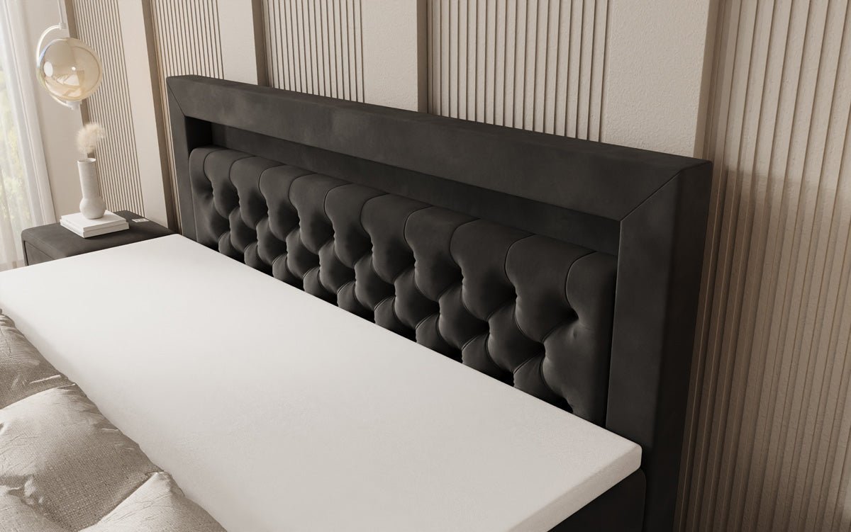 Menzogna Box-Spring Bed with Floating Look and LED in Velvet