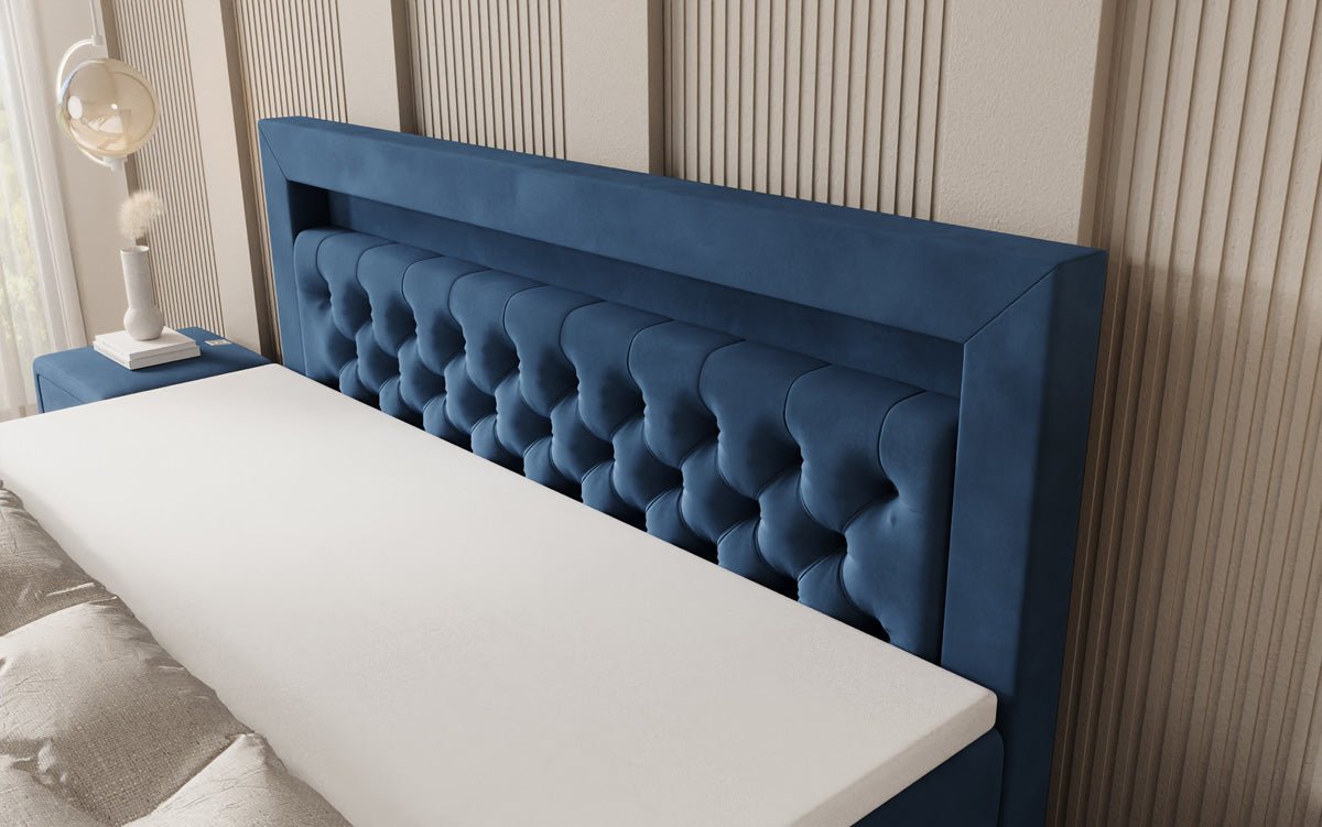 Menzogna Box-Spring Bed with Floating Look and LED in Velvet