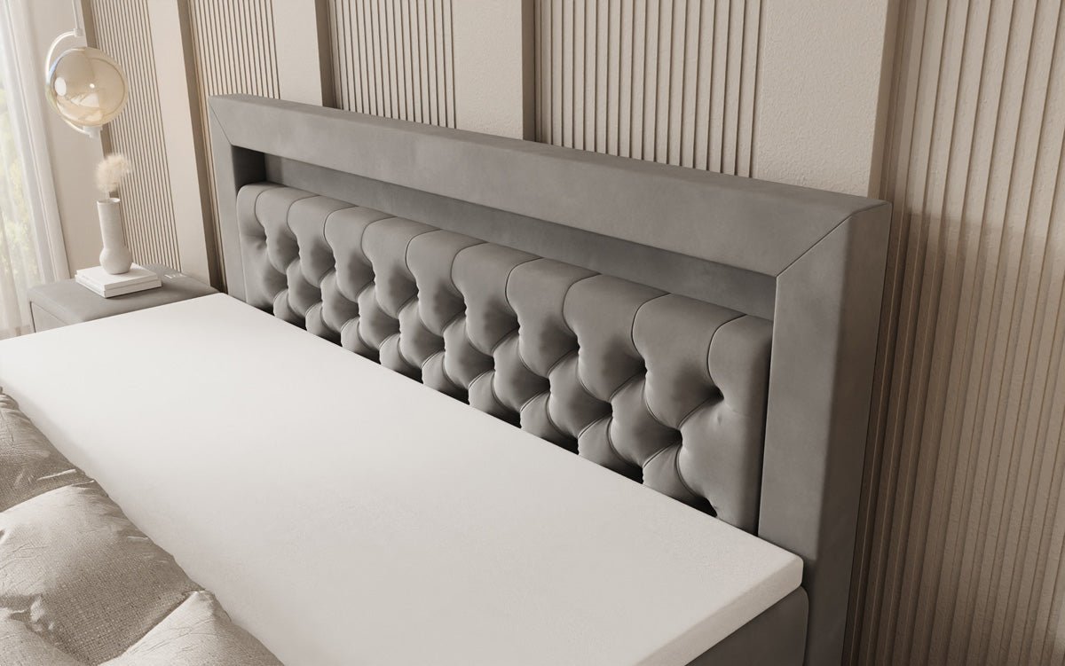 Menzogna Box-Spring Bed with Floating Look and LED in Velvet