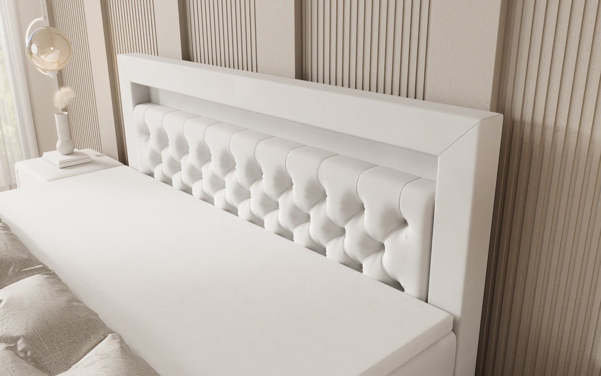 Menzogna Box-Spring Bed with Floating Look and LED in Velvet
