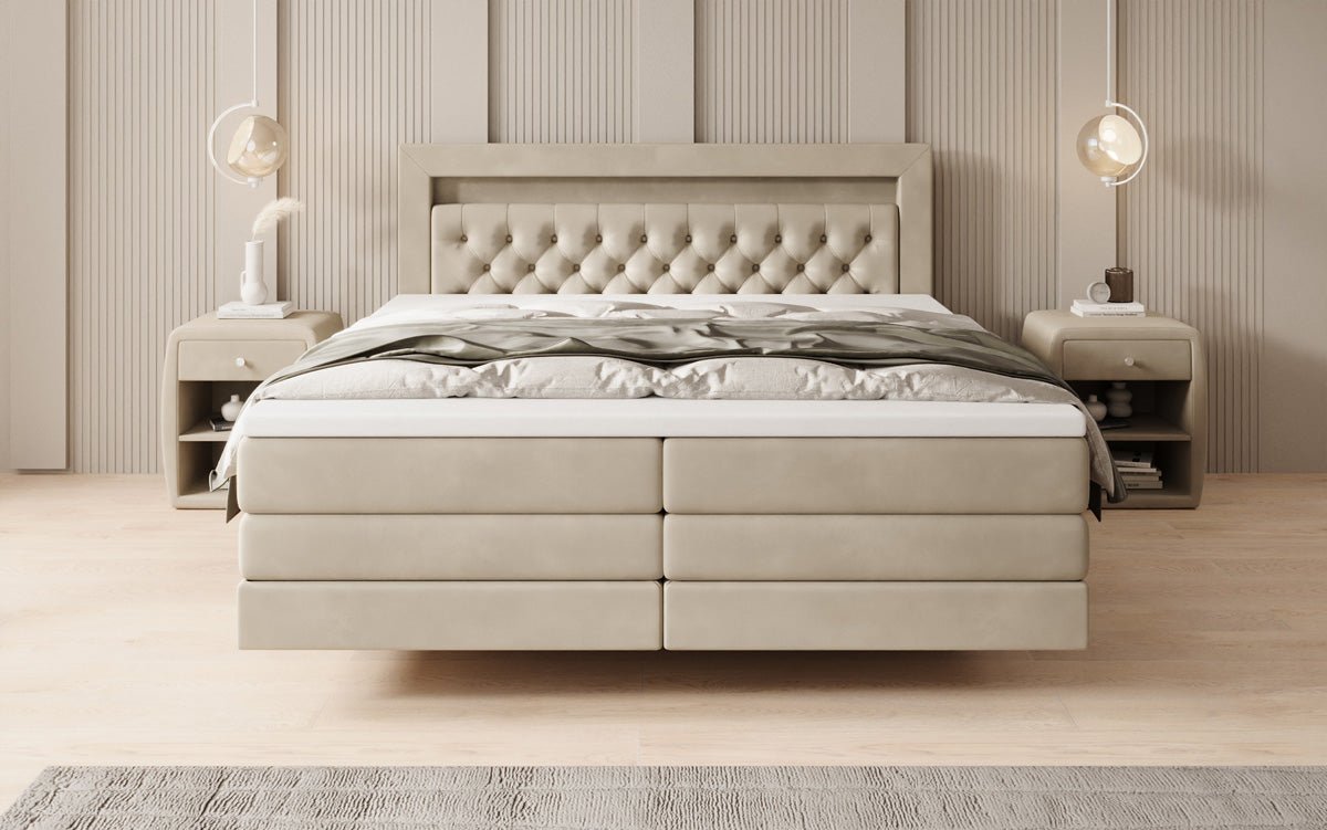 Menzogna Box-Spring Bed with Floating Look and LED in Velvet