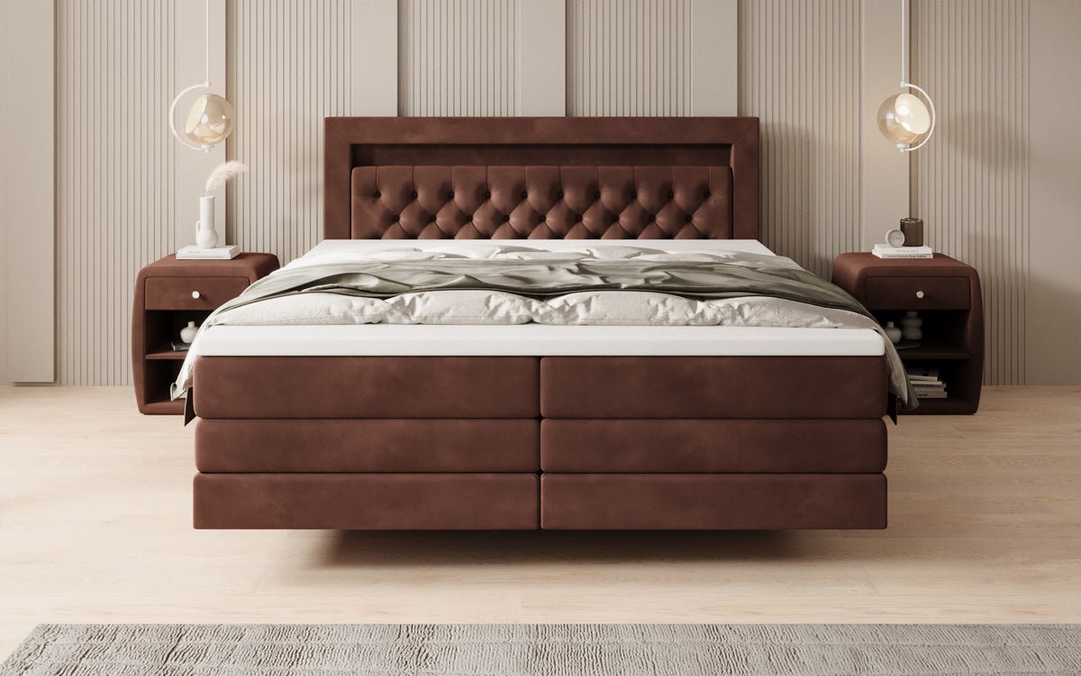 Menzogna Box-Spring Bed with Floating Look and LED in Velvet