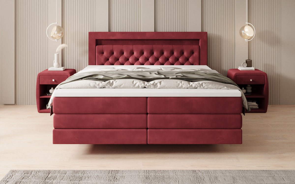 Menzogna Box-Spring Bed with Floating Look and LED in Velvet