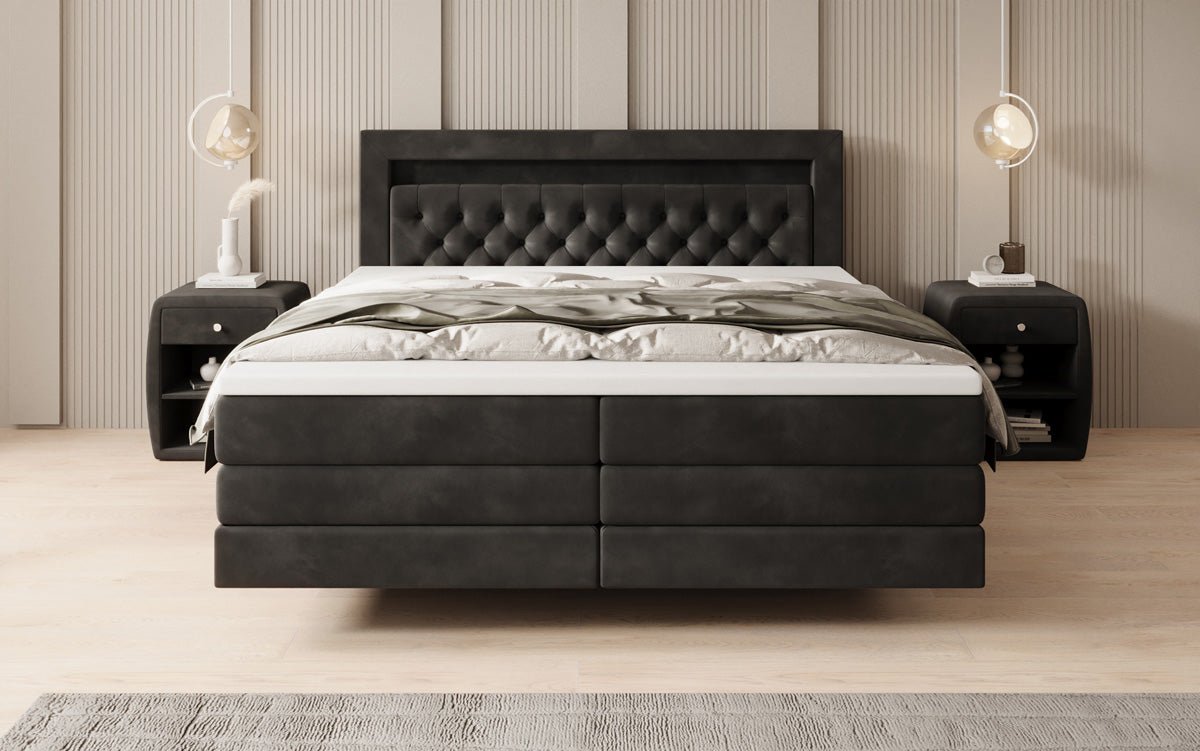 Menzogna Box-Spring Bed with Floating Look and LED in Velvet