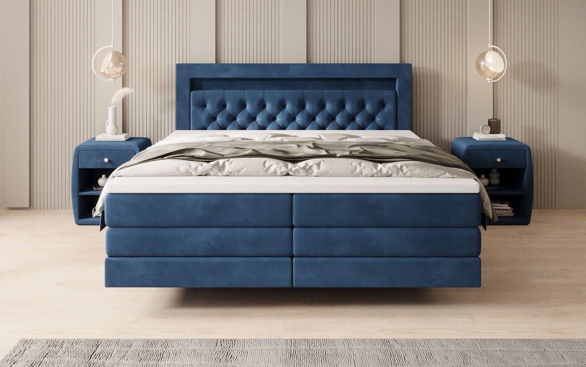 Menzogna Box-Spring Bed with Floating Look and LED in Velvet