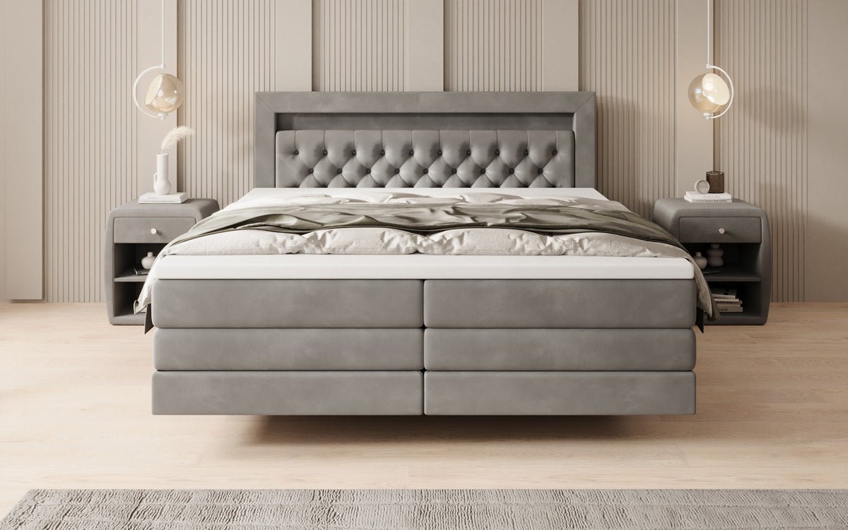 Menzogna Box-Spring Bed with Floating Look and LED in Velvet