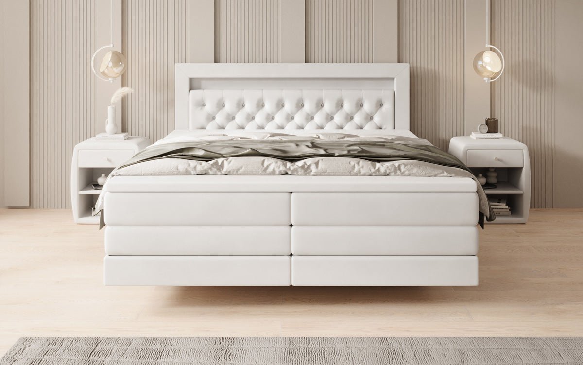 Menzogna Box-Spring Bed with Floating Look and LED in Velvet