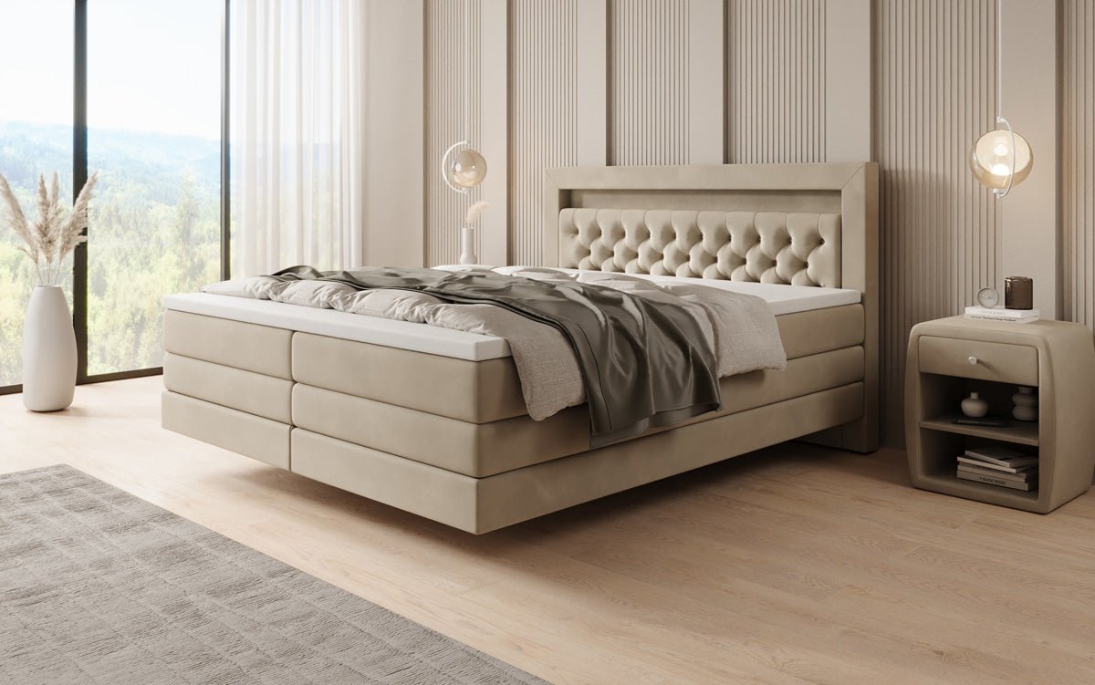 Menzogna Box-Spring Bed with Floating Look and LED in Velvet